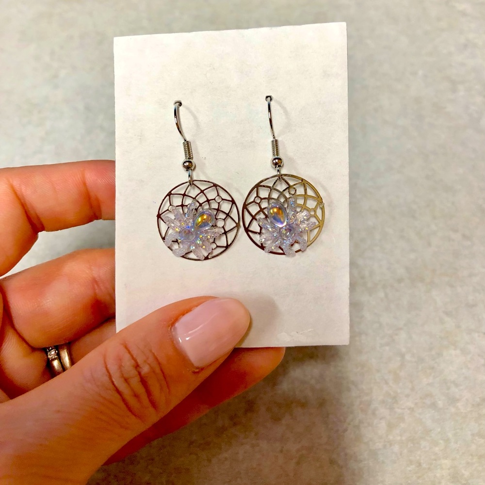 Silver Colored Spider Web Earrings